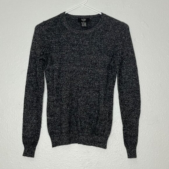 Lord‎ & Taylor 100% Cashmere Petite Crewneck Sweater Knit Marled Black White PXS - Picture 1 of 6